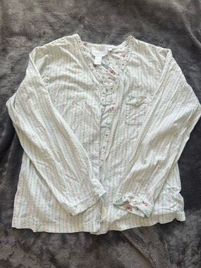 Midnight by Carole Hochman Cream Floral Cotton Top with Pink & Blue Accents